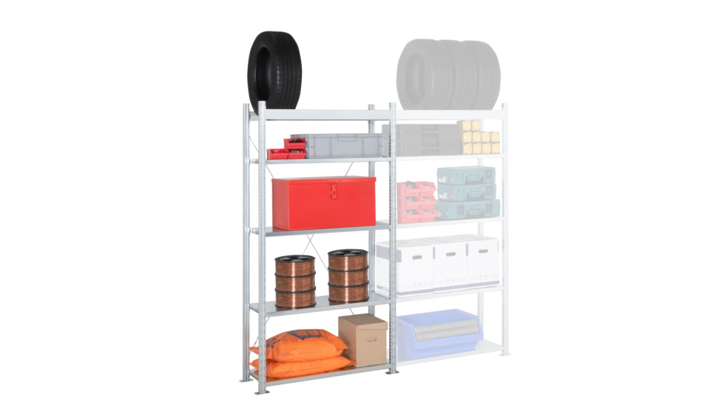 Manorga RAL 7040 4 Shelf Sheet Steel Galvanised Storage Rack System Shelving System, 2000mm x 1000mm, 3000kg Load