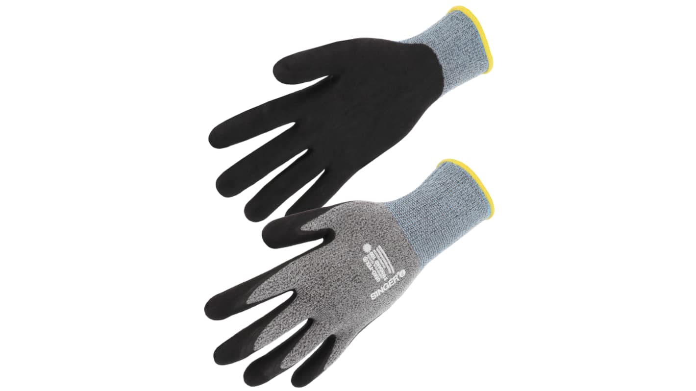 SINGER SAFETY NYMFIT03 Black, Grey Elastane, Polyamide General Handling, Logistic, Transport Work Gloves, Size 8,