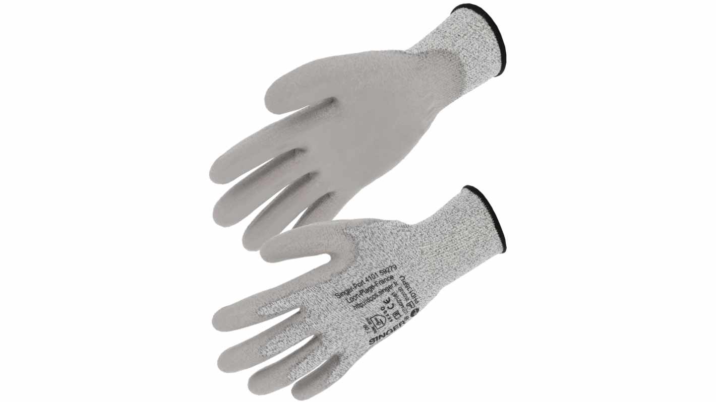 SINGER SAFETY PHD135PU Grey General Handling, Logistic, Transport Work Gloves, Size 8, Polyurethane Coating
