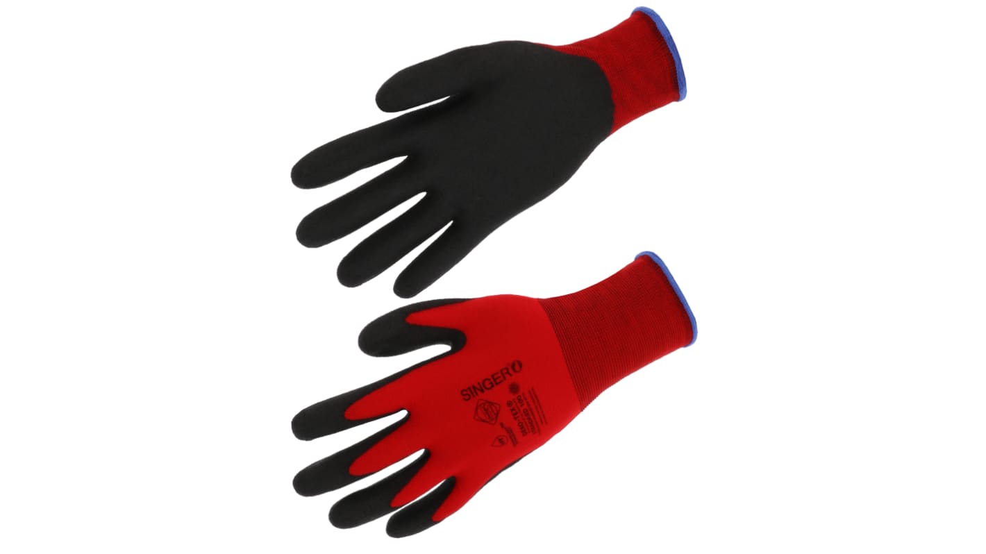 SINGER SAFETY NYMR15CFTN Black/Red Polyamide General Handling, Logistic, Transport Work Gloves, Size 9