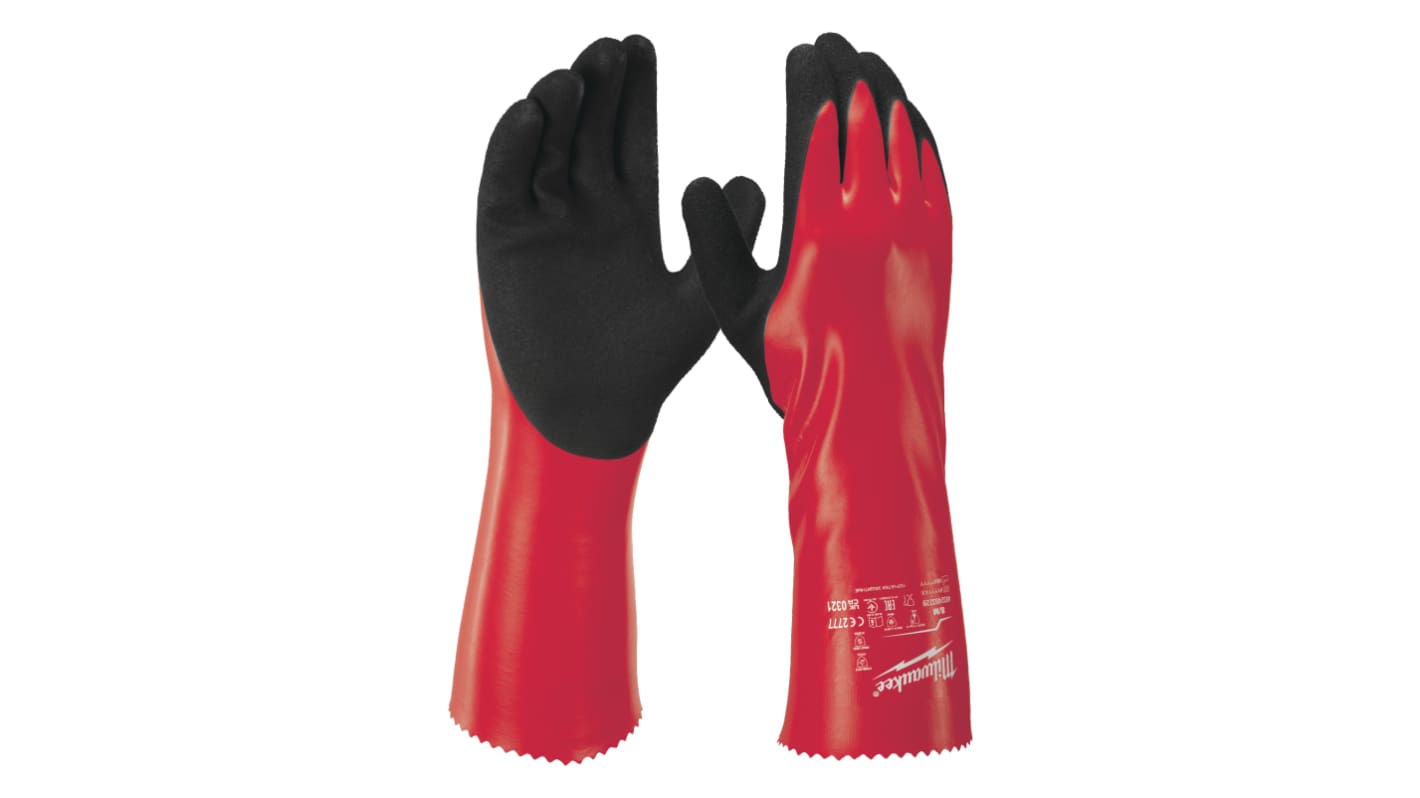 Milwaukee Chemical Gloves Black/Red Nylon Chemical Resistant Work Gloves, Size 10, XL, Nitrile Coating