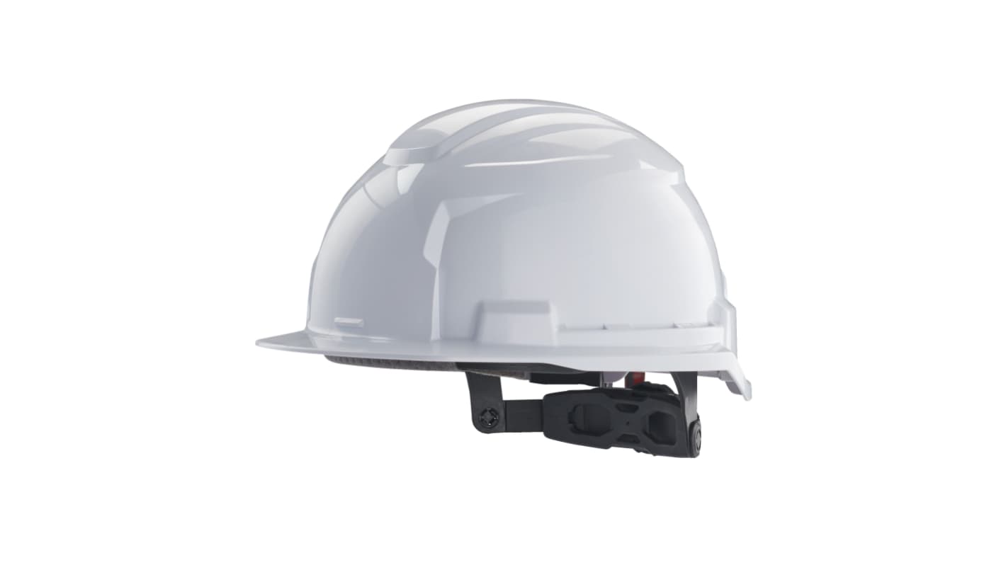 Milwaukee Bolt 100 White Hard Hat with Chin Strap, Adjustable, Ventilated