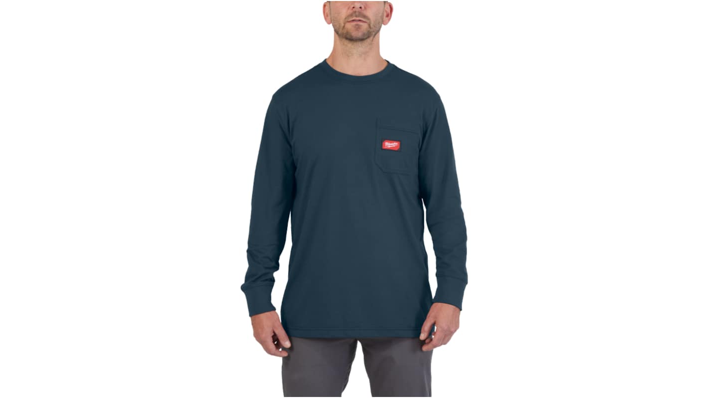 Milwaukee Blue 40% Polyester, 60% Cotton Long Sleeve T-Shirt, UK- XXL, EUR- XXL, Hi-Vis
