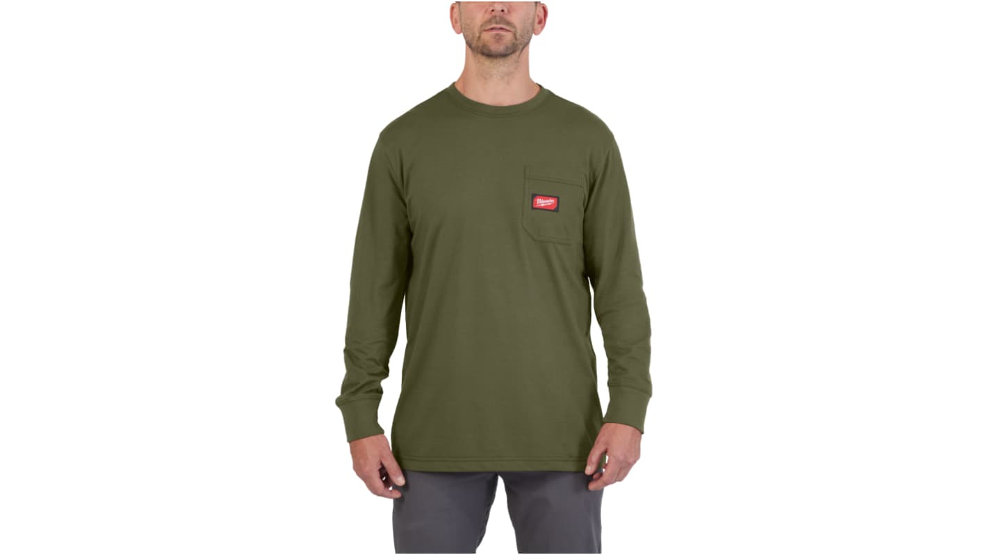 Milwaukee Green 40% Polyester, 60% Cotton Long Sleeve T-Shirt, UK- L, EUR- L, Hi-Vis