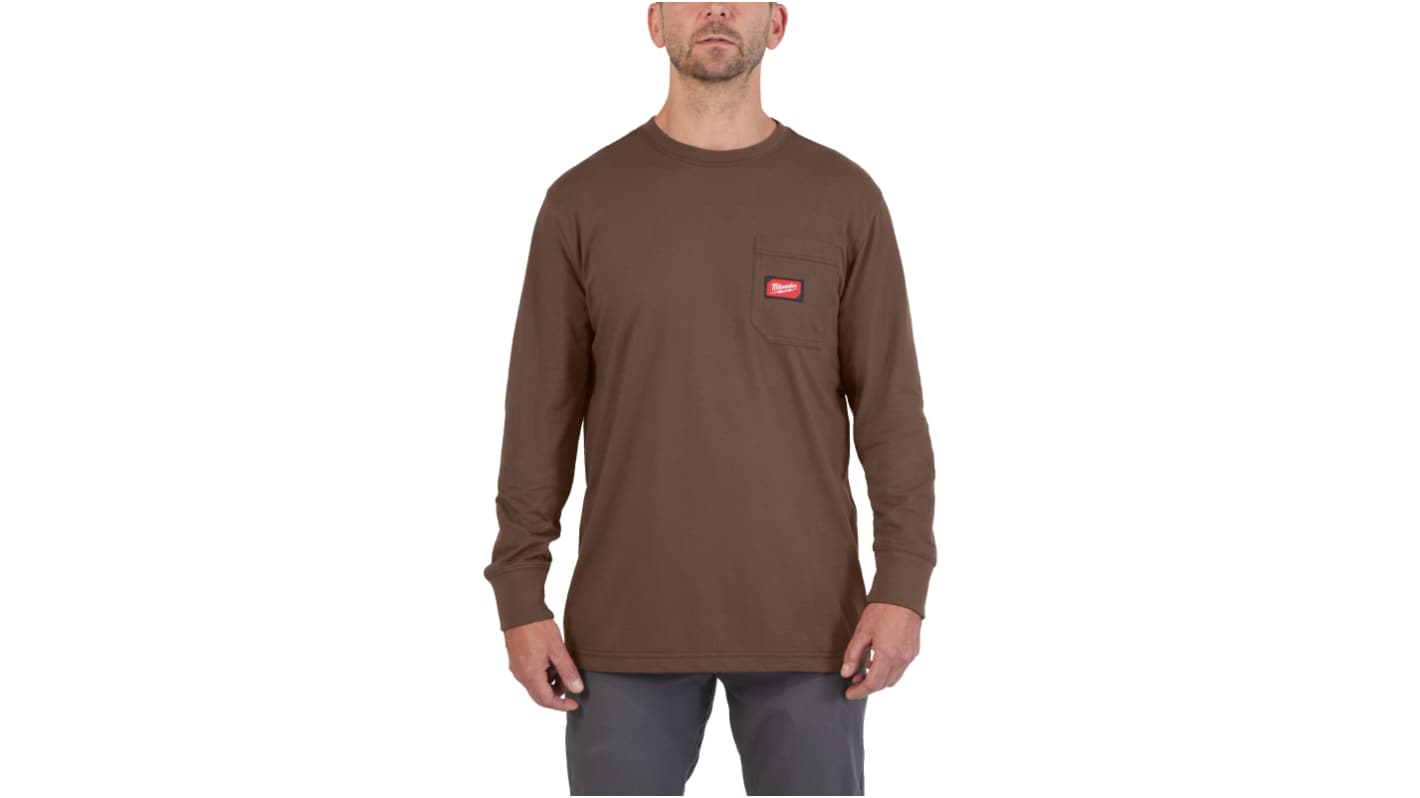 T-shirt, Brązowy, Poliester 40%, Bawełna 60%, XL, Długi