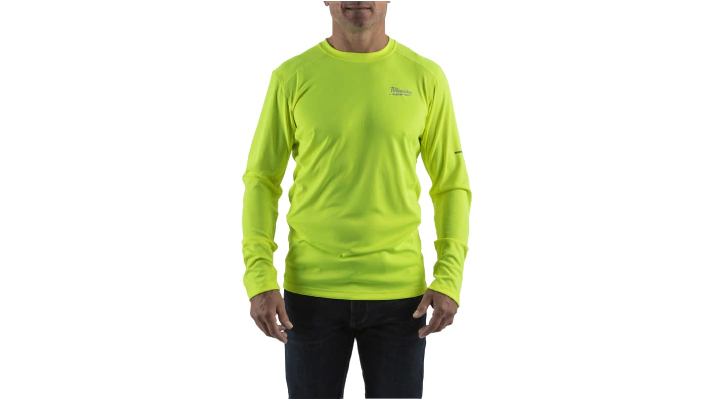 Milwaukee Yellow 100% Polyester Long Sleeve T-Shirt, UK- XXL, EUR- XXL, Hi-Vis