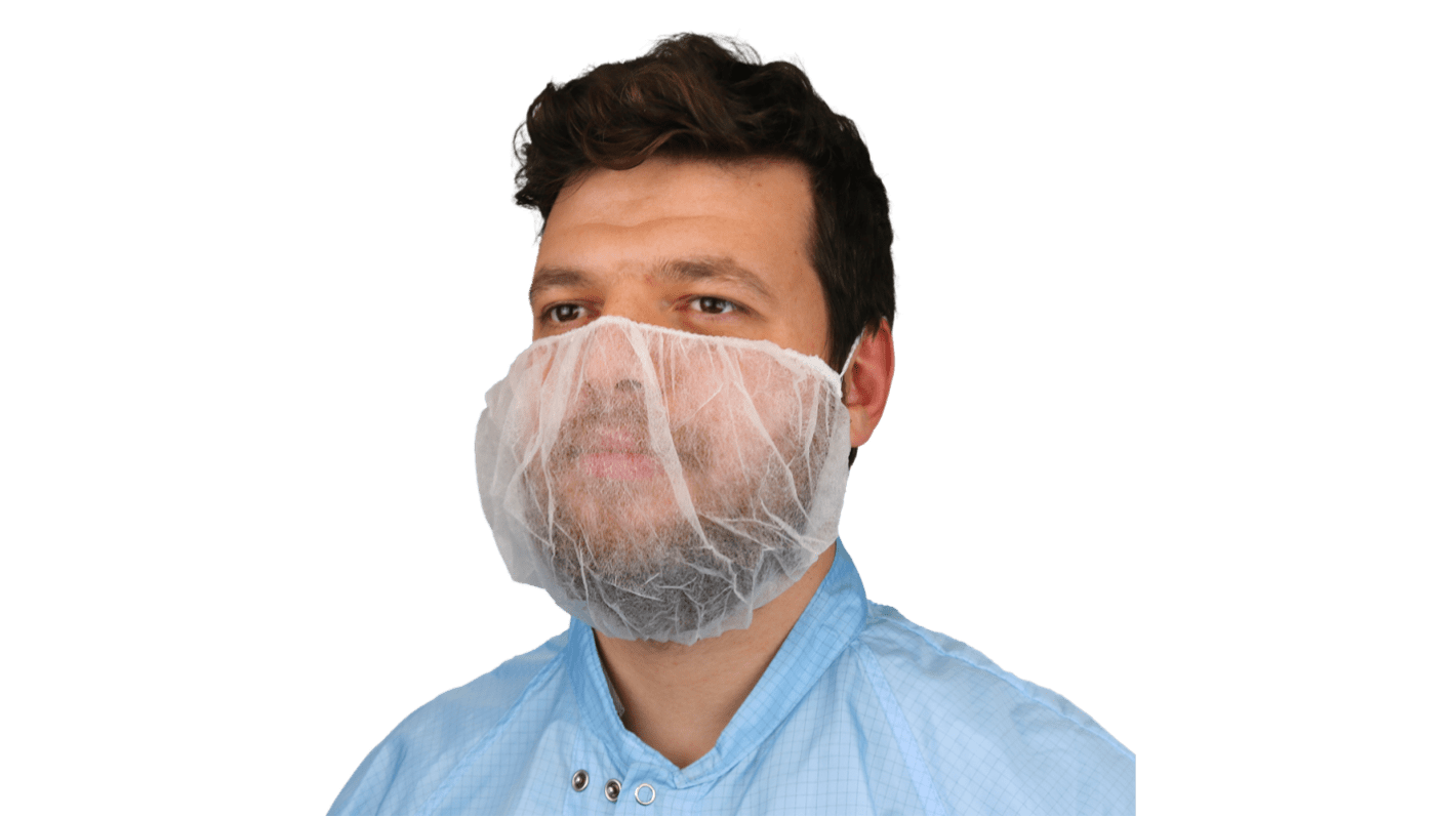 Cubrebarba desechable RS PRO de color Blanco, talla Tamaño único, paquete de 1000 unidades, para Sala limpia, Industria