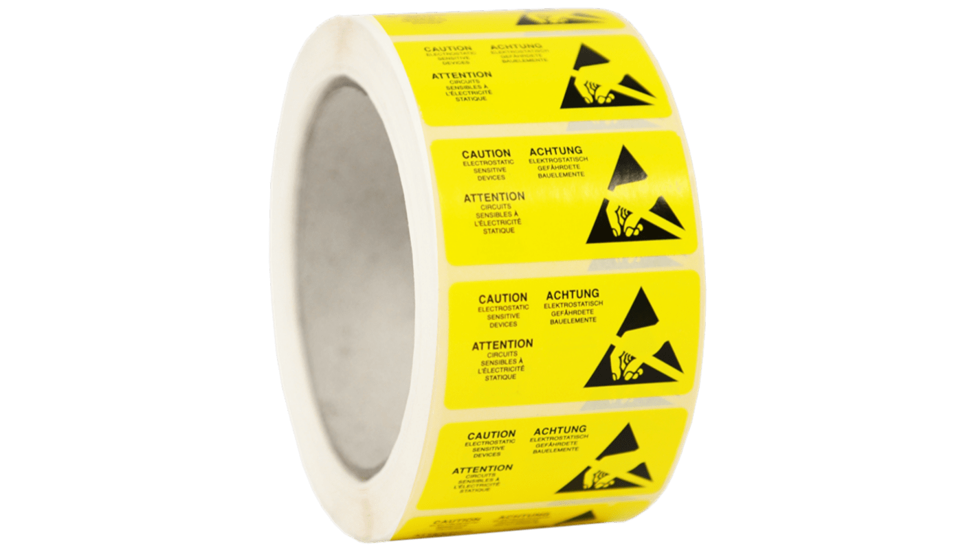 RS PRO Yellow Paper Safety Labels, CAUTION. Electrostatic Sensitive Devices-Text 50mm x 25mm