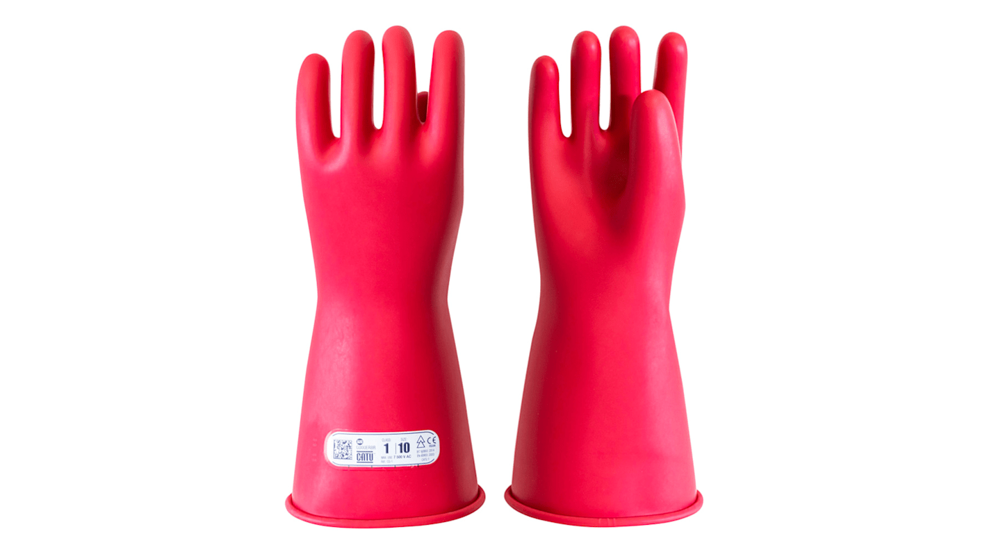 Catu CG-1-..-NR Red Latex Electrical Insulating Gloves, Size 10