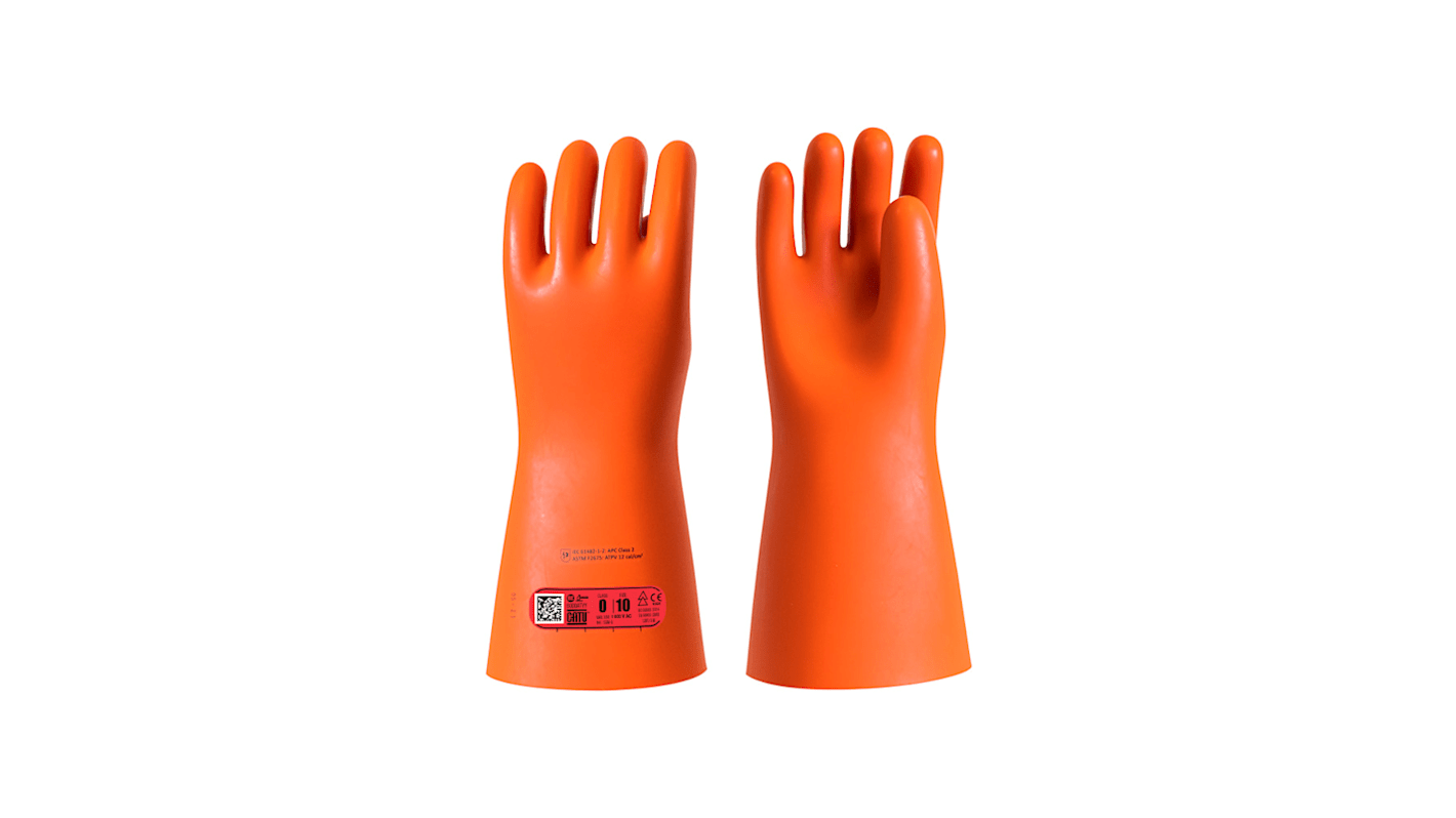 Catu CGM-0 Orange Natural Latex Electrical Insulating Gloves, Size 10