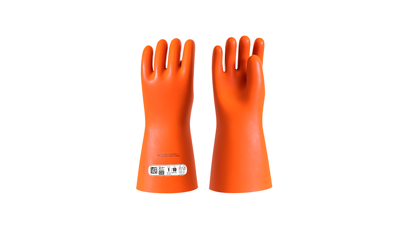 Catu CGM-1 Orange Natural Latex Electrical Insulating Gloves, Size 8