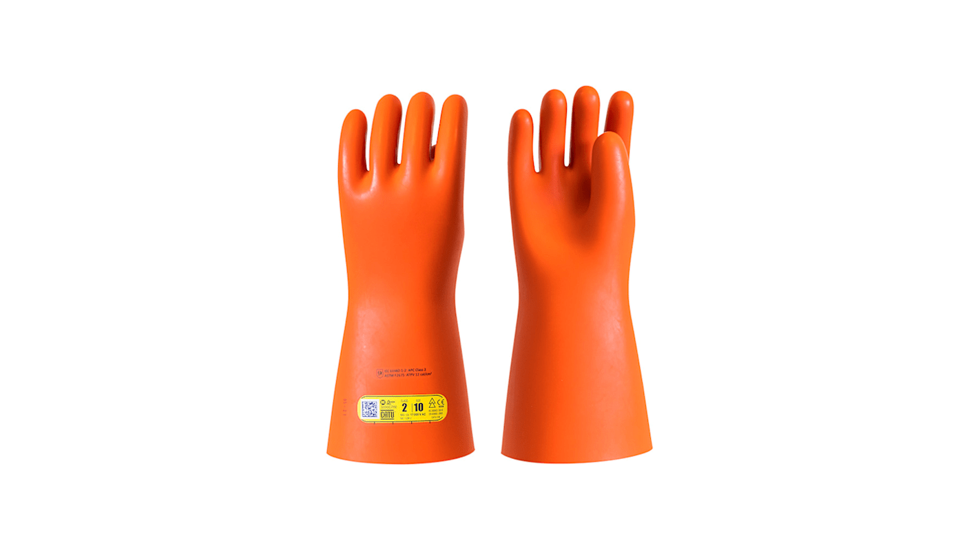 Catu CGM-2 Orange Natural Latex Electrical Insulating Gloves, Size 9