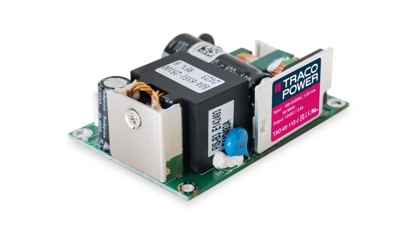 TRACOPOWER AC-DC Power Supply, TXO 45-124-J, 24V dc, 1.9A, 45W, 1 Output, 120 → 370V dc Input Voltage