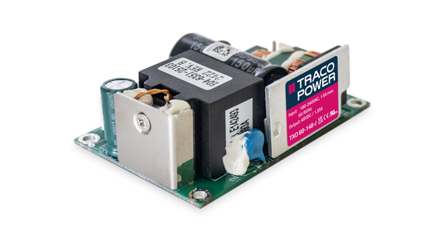 TRACOPOWER AC-DC Power Supply, TXO 60-124-J, 24V dc, 2.5A, 60W, 1 Output, 85 → 264V ac Input Voltage