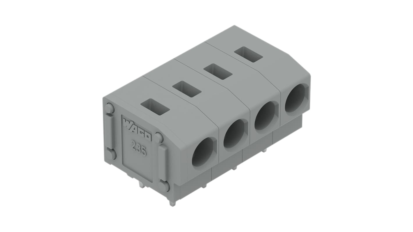 WAGO 235 Series PCB Terminal Block, 4-Contact, 5/5.08mm Pitch, Through Hole Mount, 1-Row, Push Wire Termination