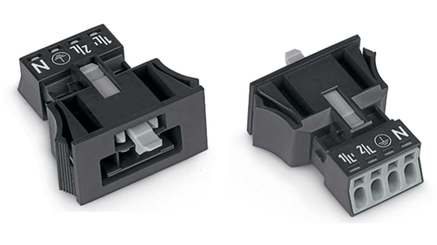 WAGO 890 Series Male Lighting Connector, 4-Pole, Male, 4-Way, Snap-In, 16A, IP20, IP40