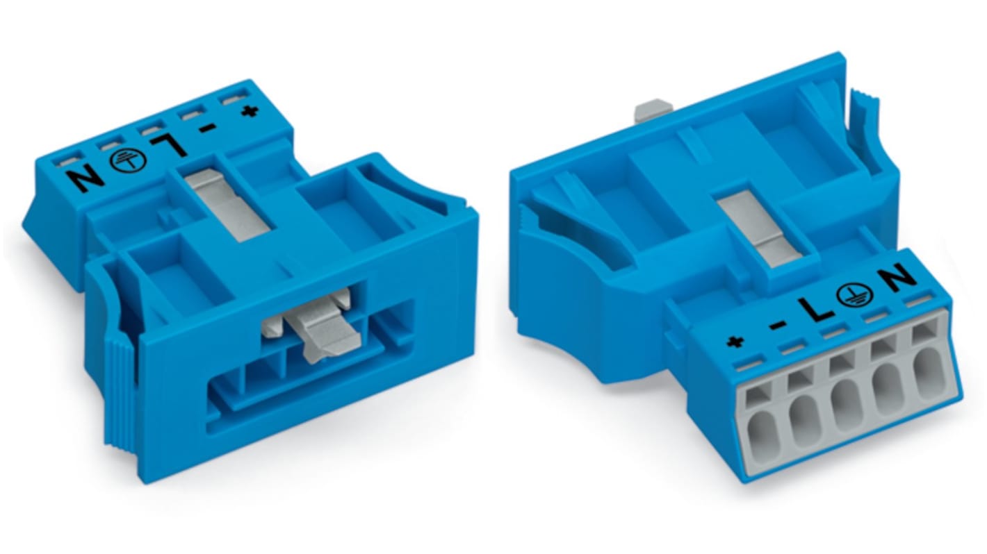 WAGO 890 Series Male Lighting Connector, 5-Pole, Male, 5-Way, Snap-In, 16A, IP20, IP40