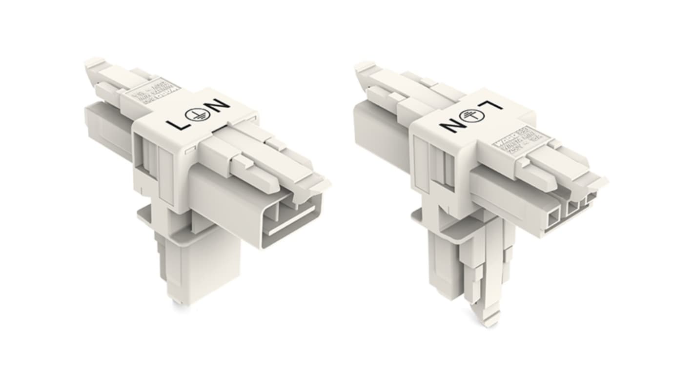 WAGO 890 Series Female Lighting Connector, 3-Pole, Female, 3-Way, Plug-In Mount, 16A, IP20, IP40