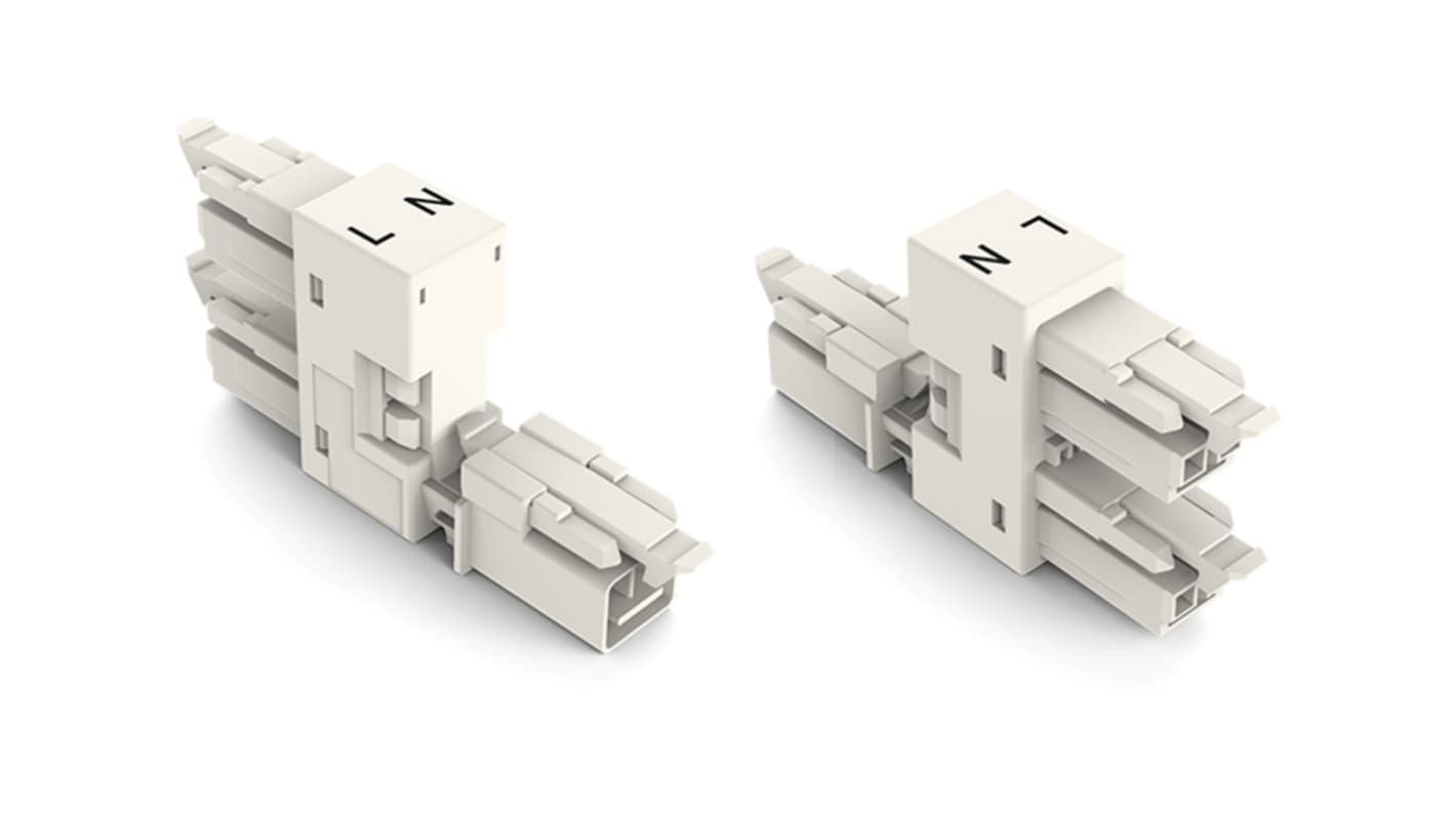 WAGO 890 Series Female Lighting Connector, 2-Pole, Female, 2-Way, Plug-In Mount, 16A, IP20, IP40