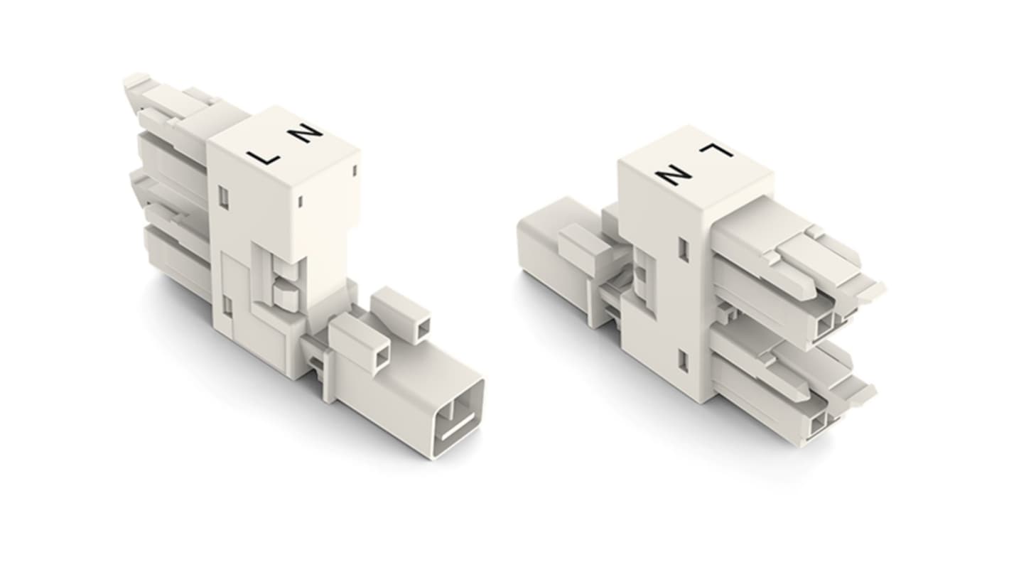 WAGO 890 Series Female Lighting Connector, 2-Pole, Female, 2-Way, Plug-In Mount, 16A, IP20, IP40