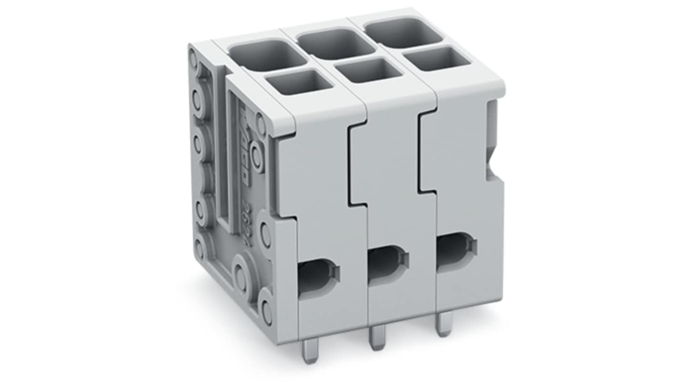 WAGO 2624 Series PCB Connector, 2-Contact, 5mm Pitch, Feed Through Mount, 1-Row, Push-In Cage Clamp Termination