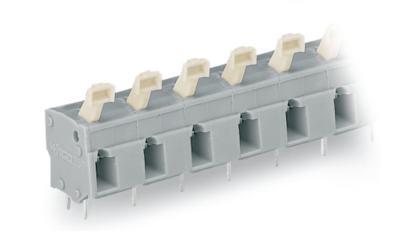 WAGO 257 Series PCB Connector, 2-Contact, 10/10.16mm Pitch, Through Hole Mount, 1-Row, Push Button Termination