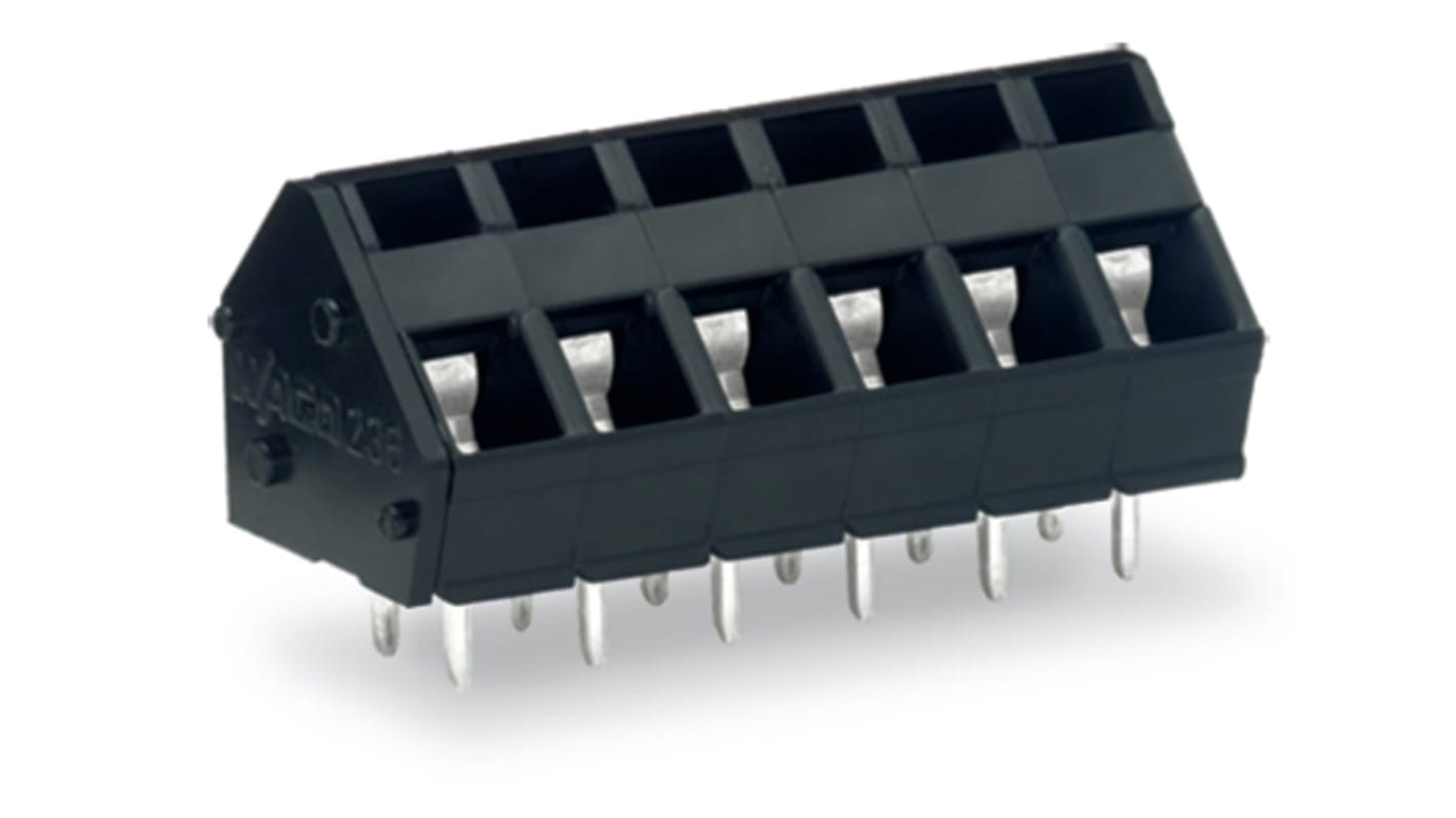 WAGO 236 Series PCB Terminal Block, 4-Contact, 5mm Pitch, Through Hole Mount, 1-Row, Cage Clamp Termination