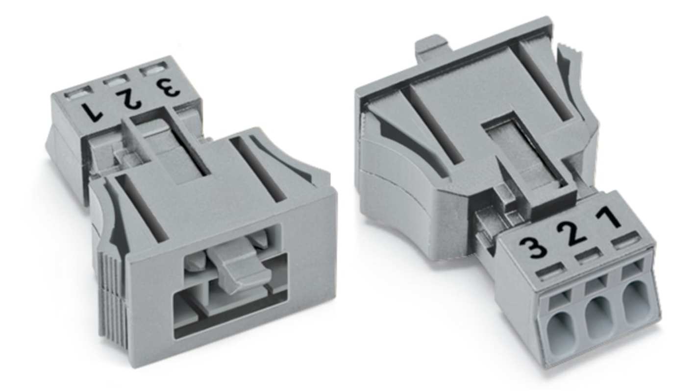 WAGO 890 Series Male Lighting Connector, 3-Pole, Male, 3-Way, Snap-In, 16A, IP20, IP40