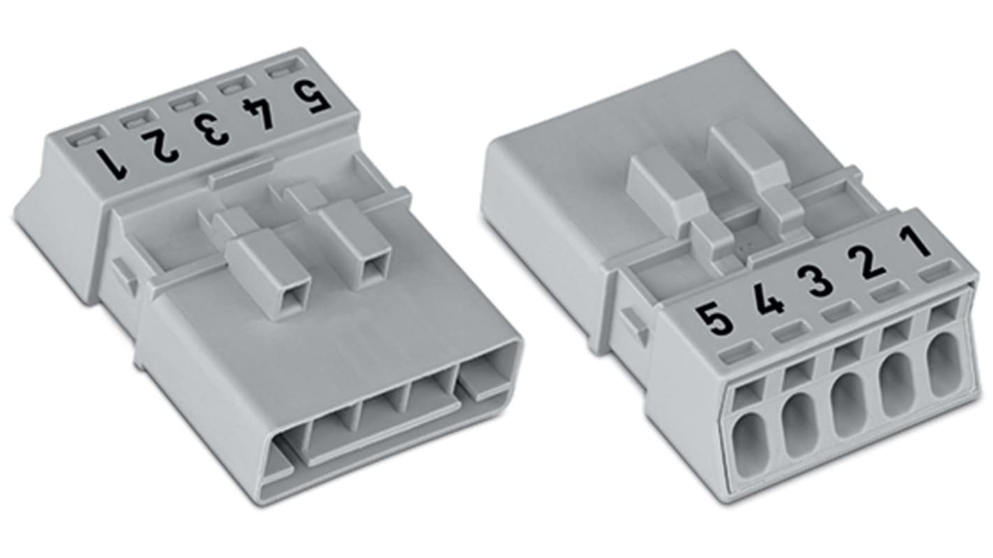 WAGO 890 Series Male Lighting Connector, 5-Pole, Male, 5-Way, Plug-In Mount, 16A, IP20, IP40