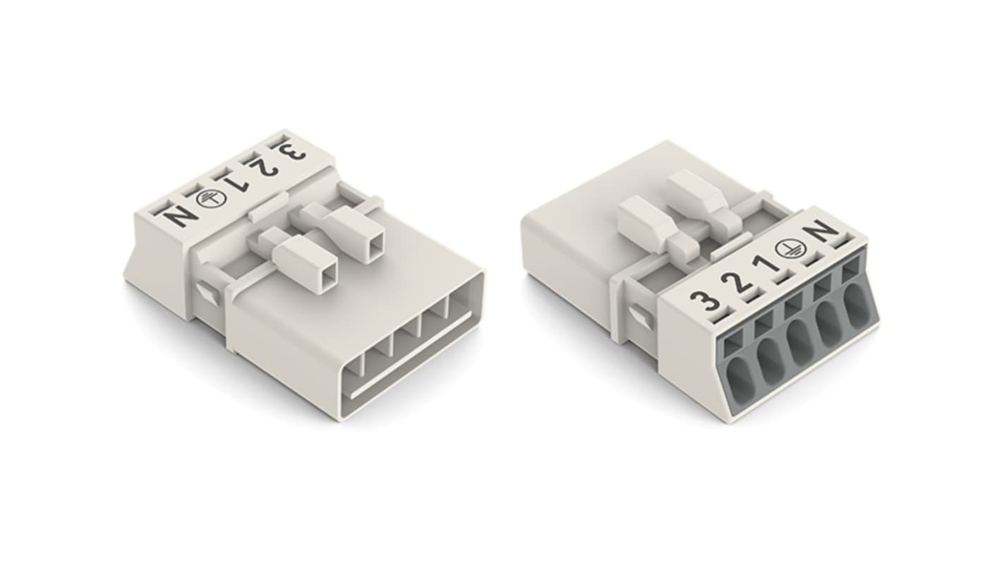 WAGO 890 Series Male Lighting Connector, 5-Pole, Male, 5-Way, Plug-In Mount, 13A, IP20, IP40