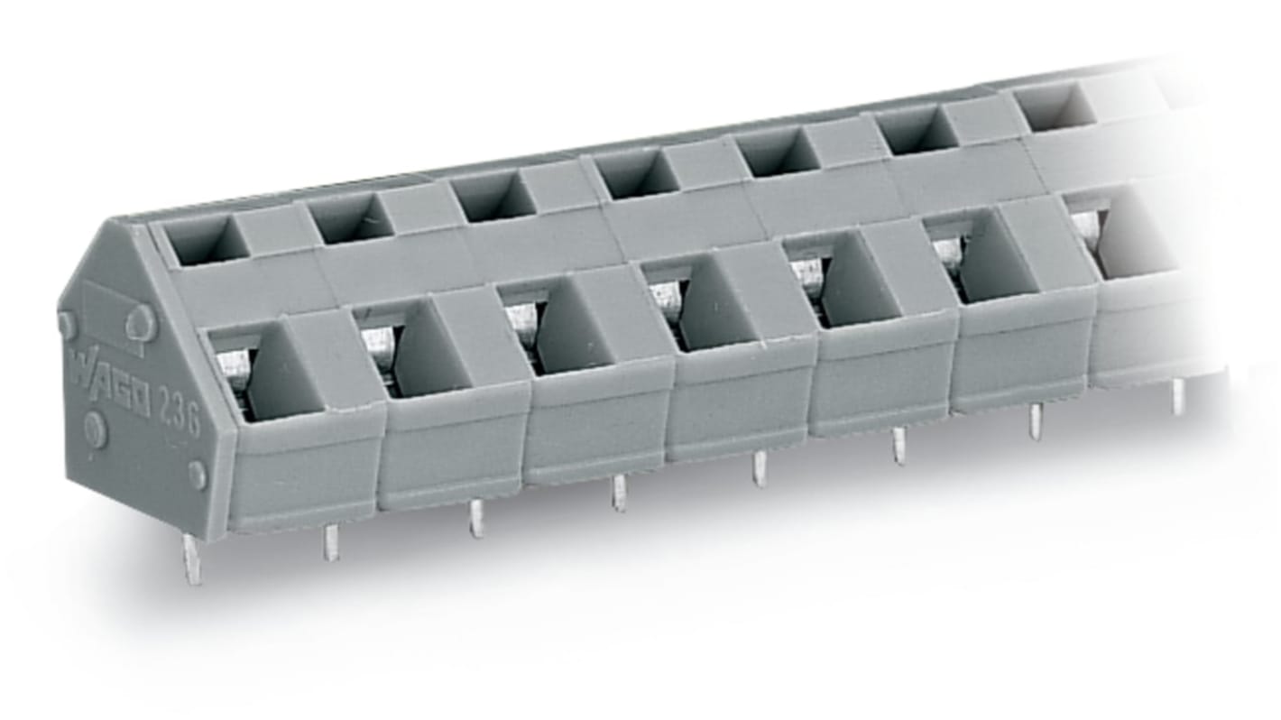 WAGO 236 Series PCB Terminal Block, 2-Contact, 7.5/7.62mm Pitch, Through Hole Mount, 1-Row, Cage Clamp Termination
