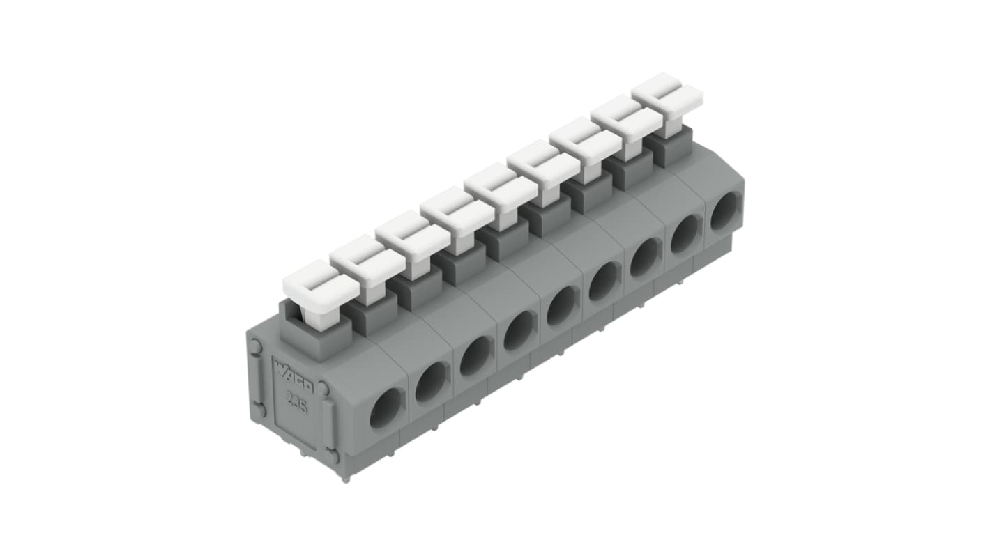 WAGO PCB端子排, 9p, 5/5.08mm间距, THT安装, 推入型笼式弹簧夹端接, 235系列