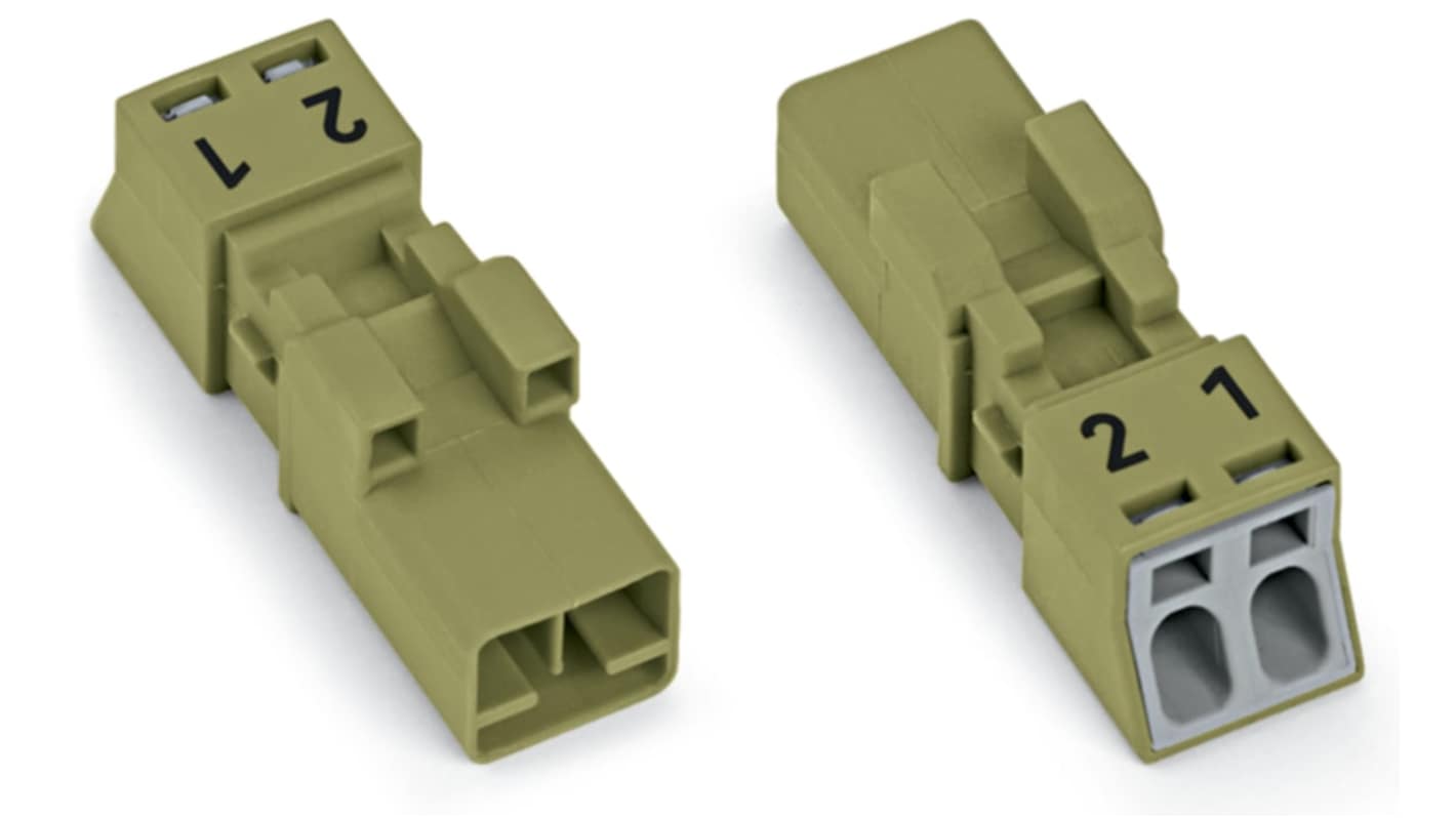WAGO 890 Series Male Lighting Connector, 2-Pole, Male, 2-Way, Plug-In Mount, 16A, IP20, IP40
