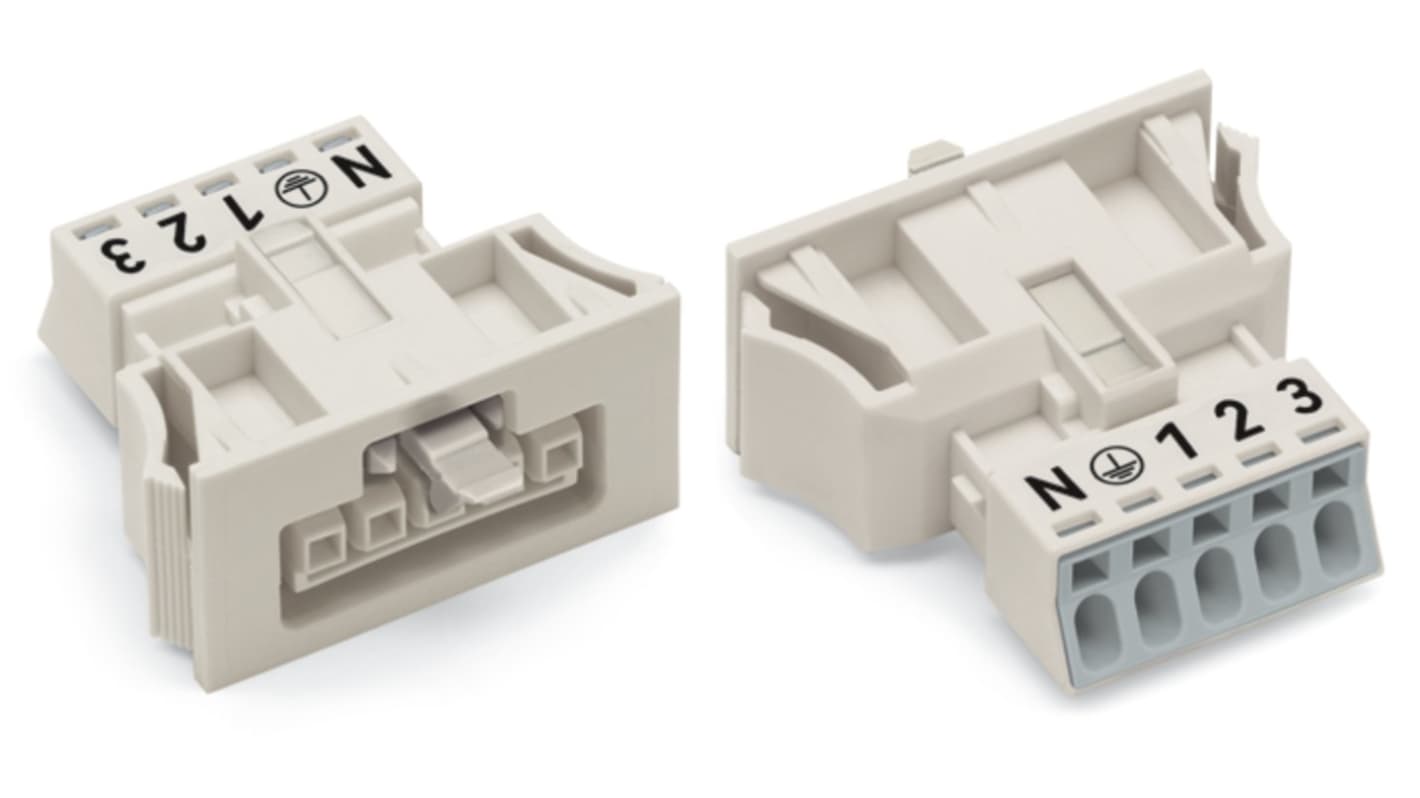 WAGO 890 Series Female Lighting Connector, 5-Pole, Female, 5-Way, Snap-In, 13A, IP40
