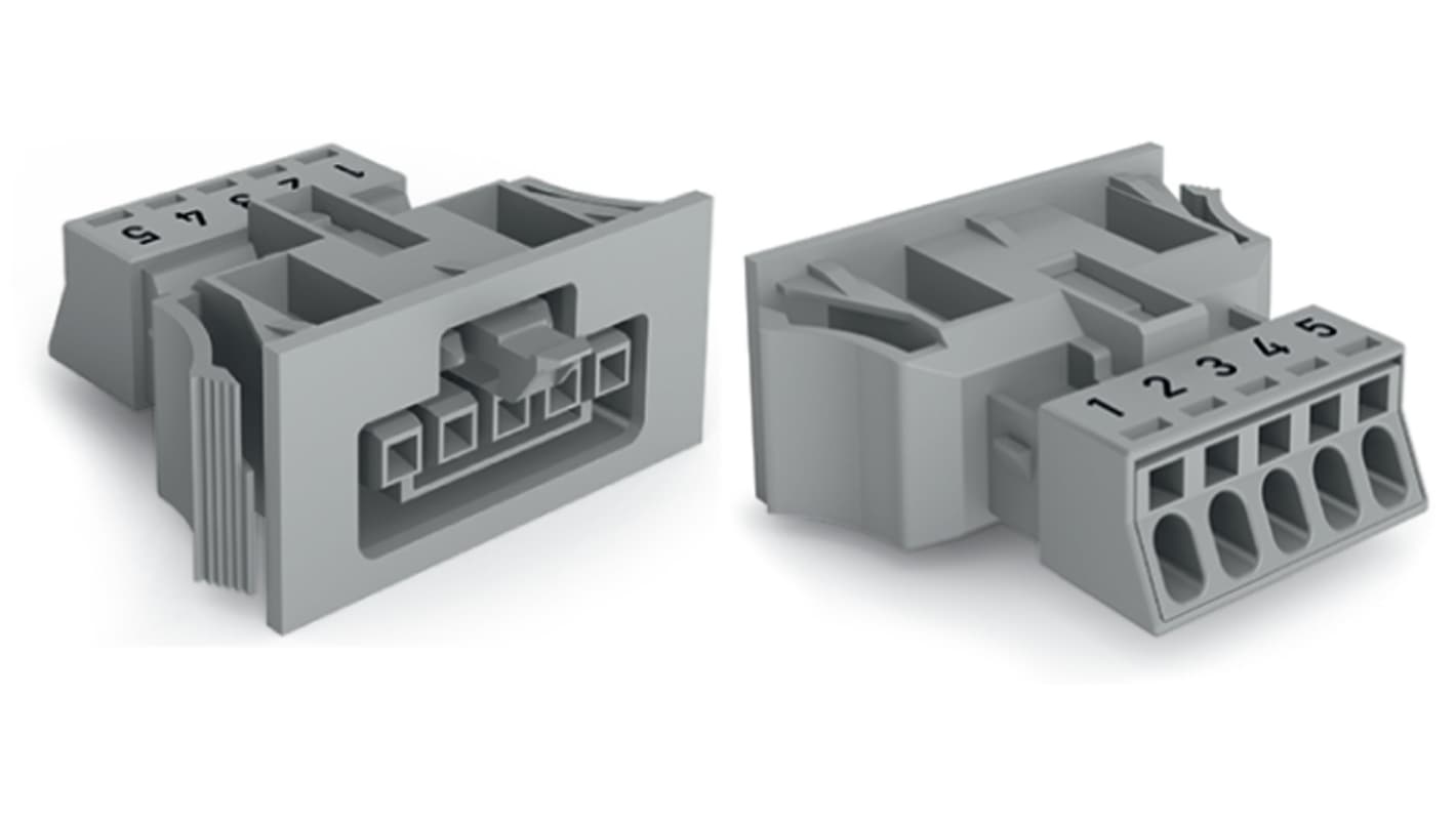 WAGO 890 Series Female Lighting Connector, 5-Pole, Female, 5-Way, Snap-In, 16A, IP40