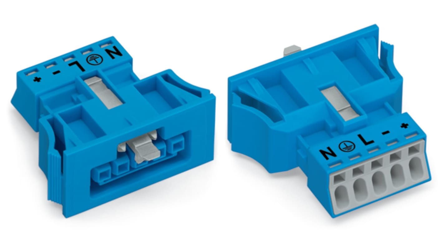 WAGO 890 Series Female Lighting Connector, 5-Pole, Female, 5-Way, Snap-In, 16A, IP40