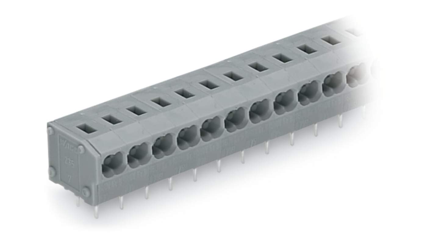 WAGO 235 Series PCB Terminal Block, 2-Contact, 5/5.08mm Pitch, Through Hole Mount, 1-Row, Push Wire Termination