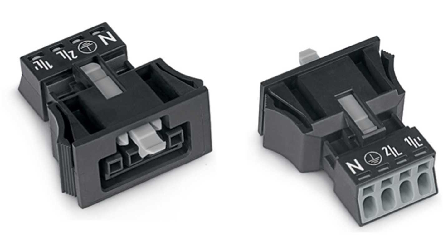 WAGO 890 Series Female Lighting Connector, 4-Pole, Female, 4-Way, Snap-In, 16A, IP40