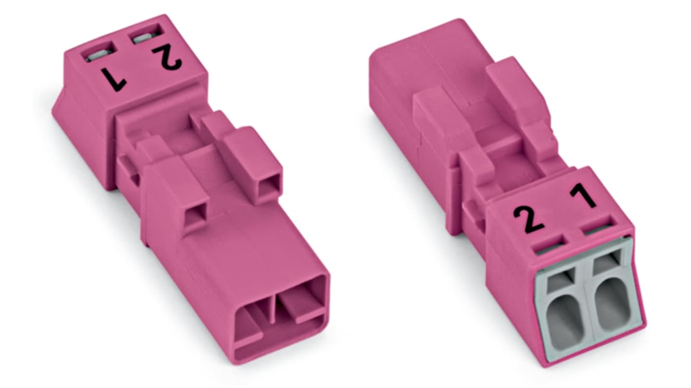 WAGO 890 Series Male Lighting Connector, 2-Pole, Male, 2-Way, Plug-In Mount, 16A, IP20, IP40