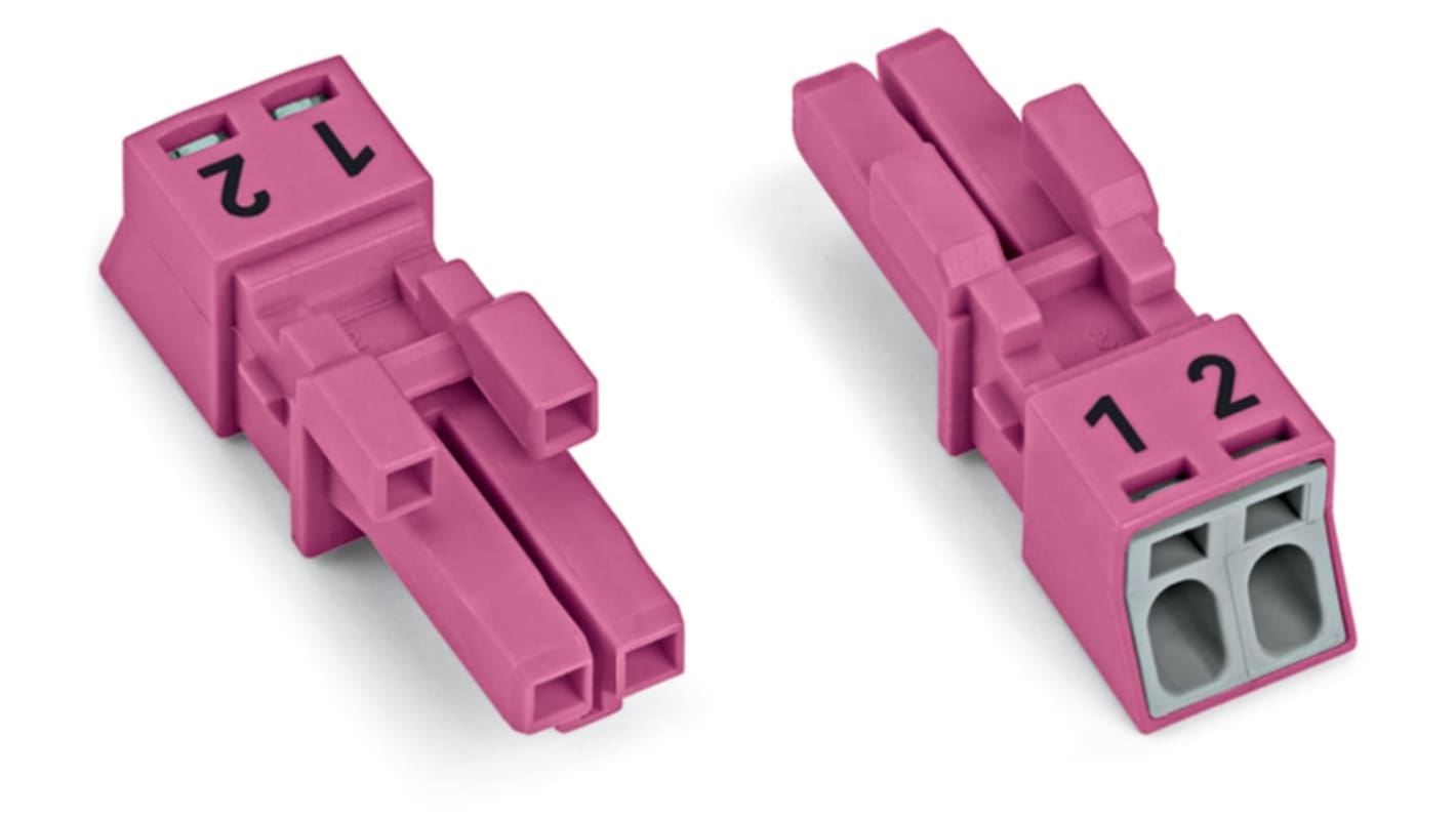WAGO 890 Series Female Lighting Connector, 2-Pole, Female, 2-Way, Plug-In Mount, 16A, IP20, IP40
