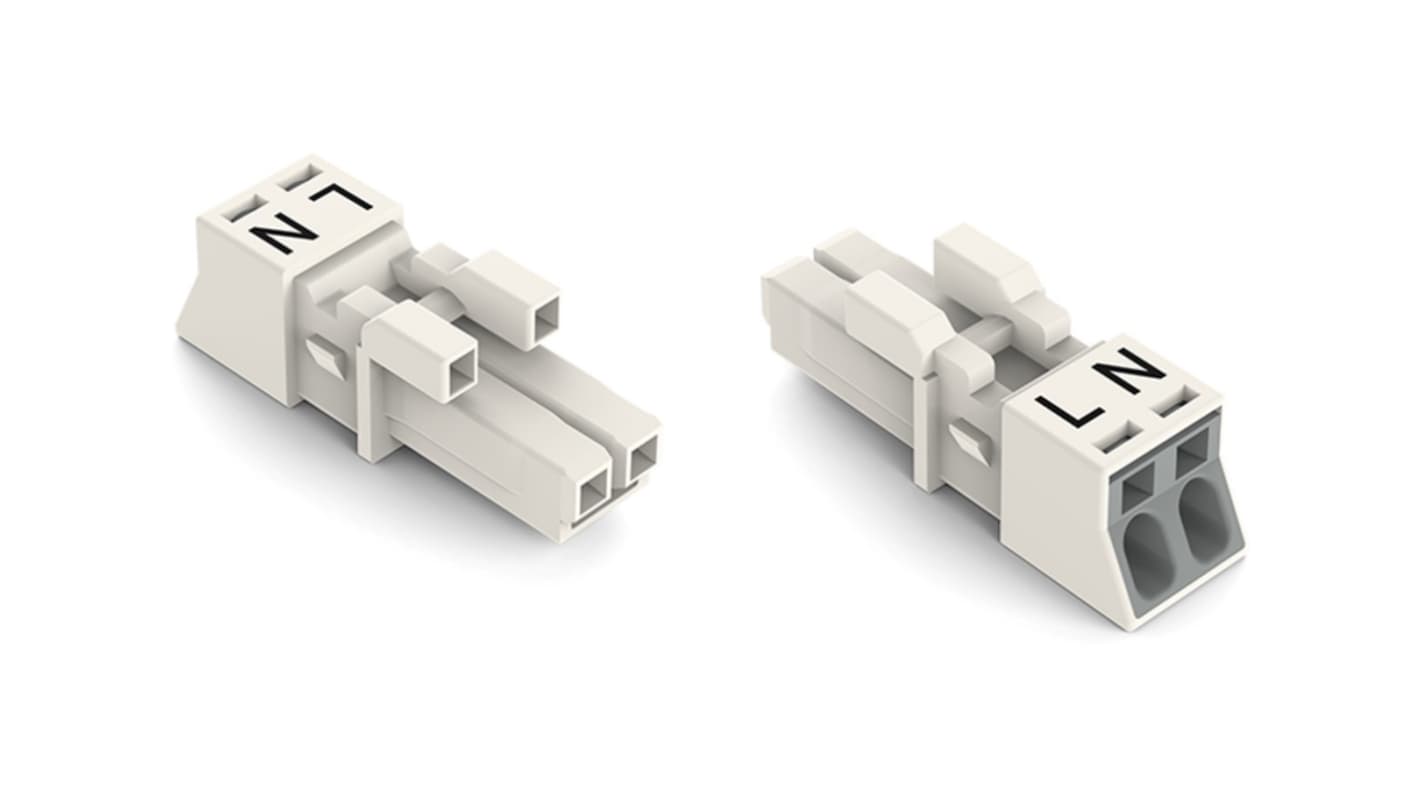 WAGO 890 Series Female Lighting Connector, 2-Pole, Female, 2-Way, Plug-In Mount, 16A, IP20, IP40