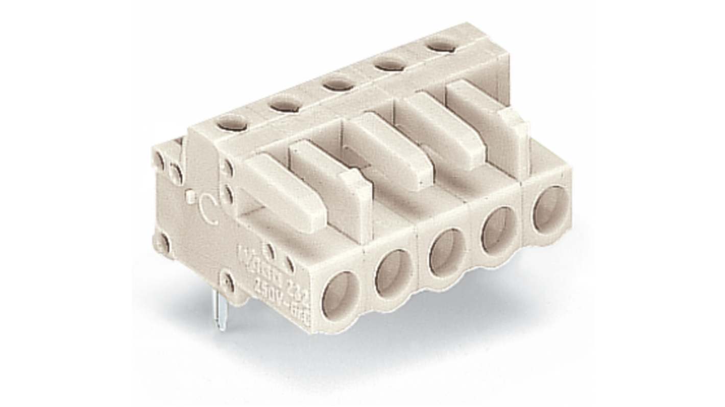 WAGO 722 Series Series Angled PCB Mount PCB Header, 3-Contact, 1-Row, 5mm Pitch, Solder Termination
