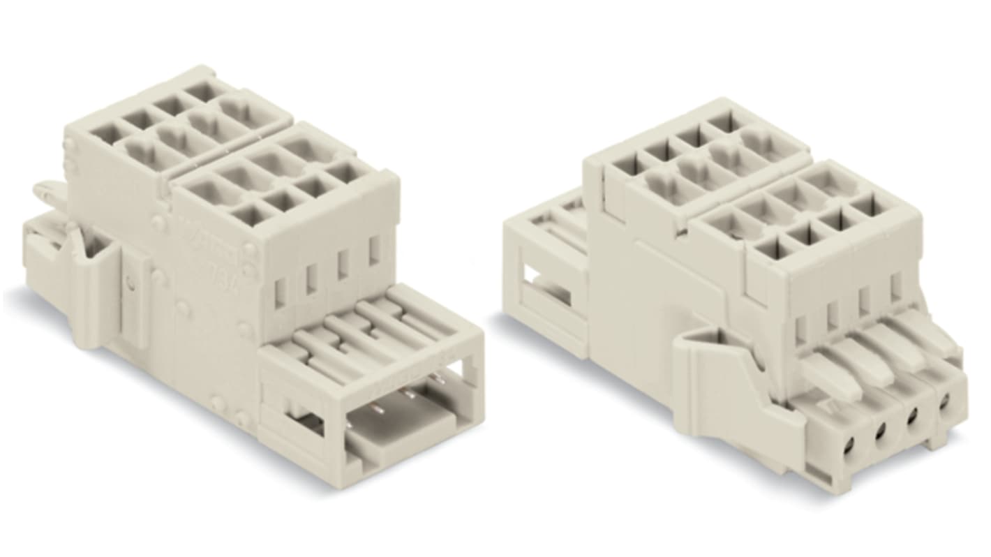 WAGO 734 Series Male Lighting Connector, 5-Pole, Male, 5-Way, Plug-In Mount, 10A