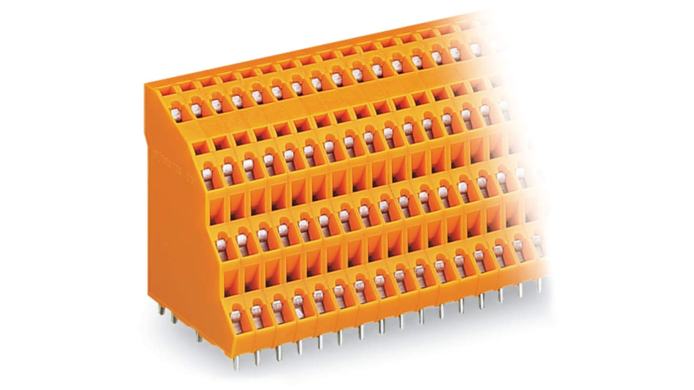 WAGO 四排PCB连接器, 16p, 5.08mm间距, THT安装, 笼式弹簧夹端接, 738系列
