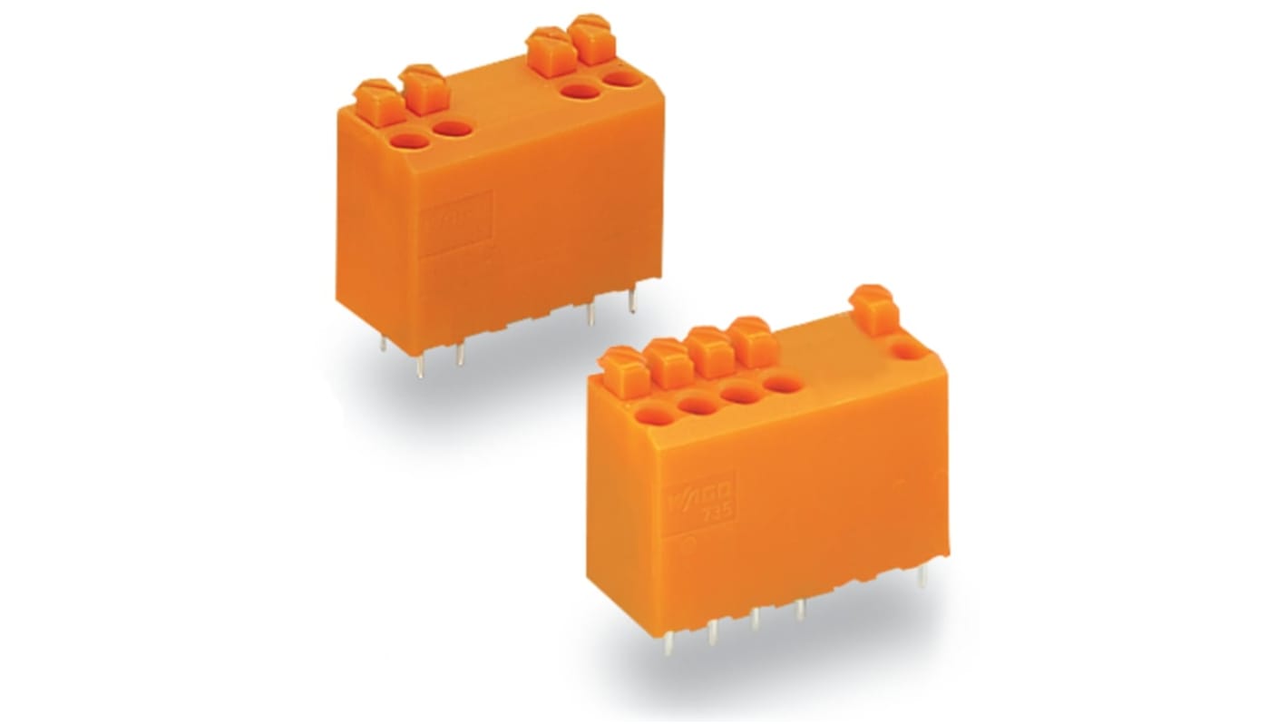 WAGO 735 Series PCB Connector, 4-Contact, 3.81mm Pitch, Through Hole Mount, 1-Row, Push Wire Termination