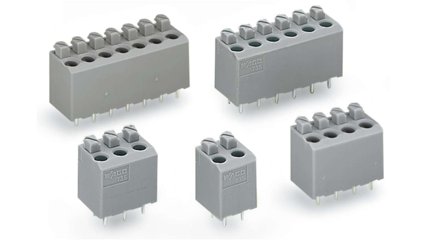 WAGO PCB连接器, 4p, 5mm间距, THT安装, 插线端接, 735系列