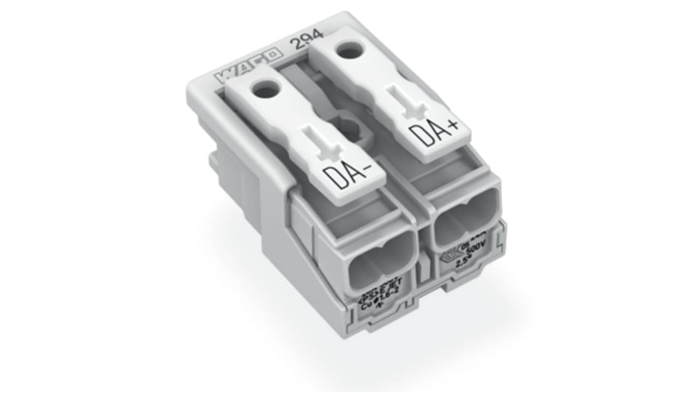 WAGO 294 Series Female Lighting Connector, 2-Pole, Female, 2-Way, Plug-In Mount, 24A