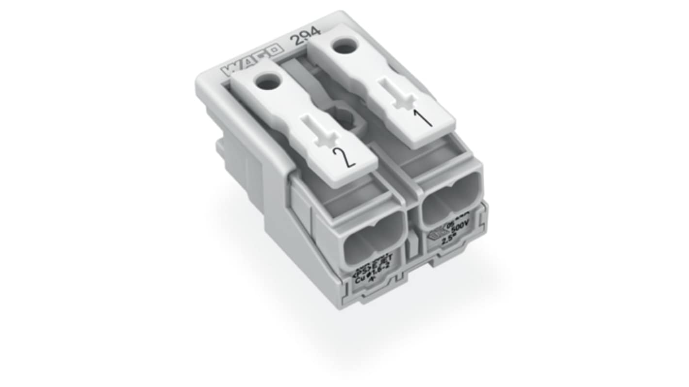 WAGO 294 Series Male Lighting Connector, 2-Pole, Male, 2-Way, Plug-In Mount, 24A