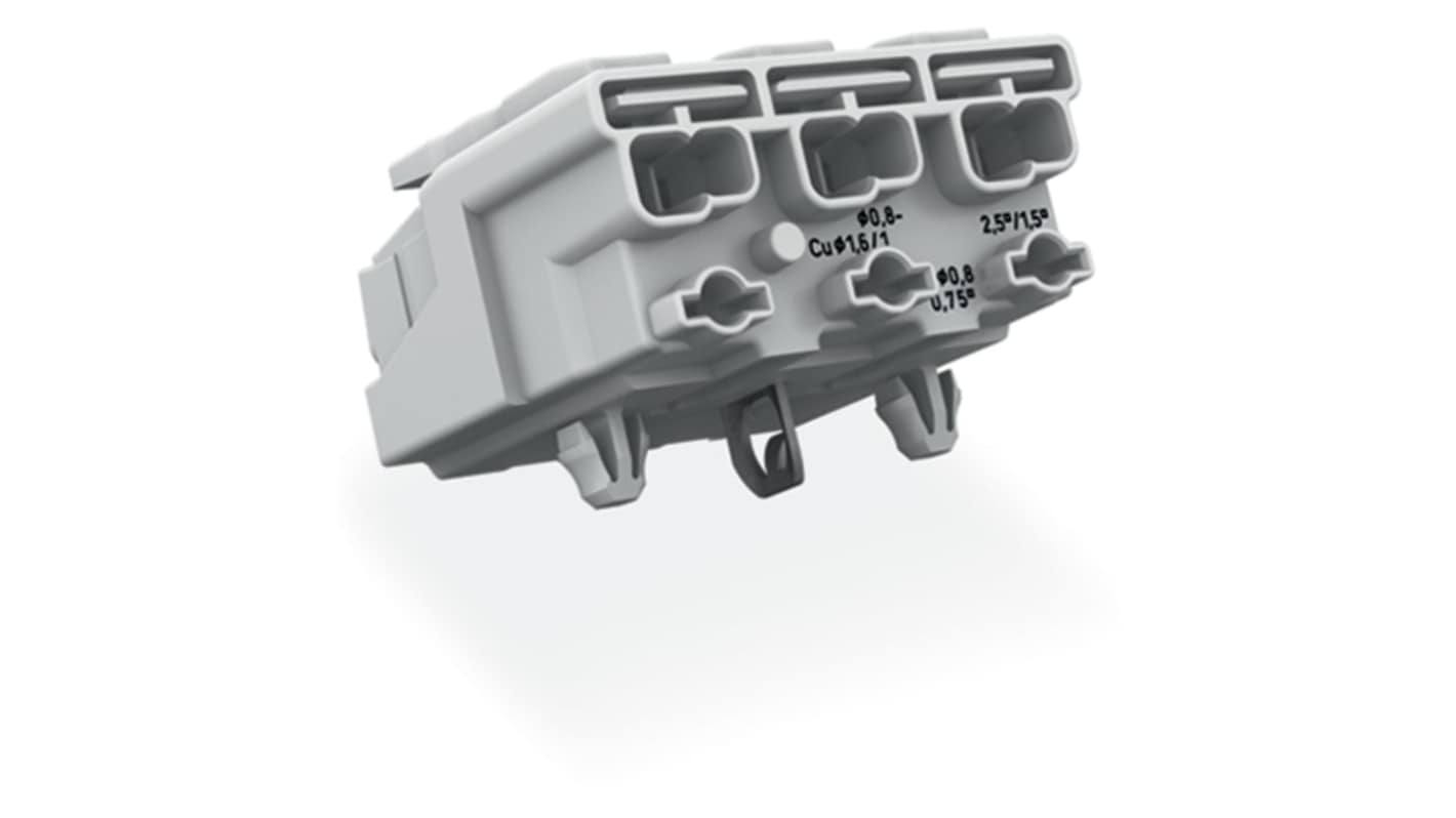 WAGO 294 Series Male Lighting Connector, 3-Pole, Male, 3-Way, Plug-In Mount, 24A