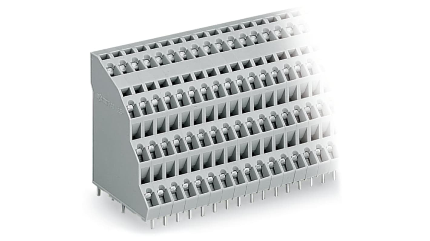 WAGO 四排PCB连接器, 64p, 5mm间距, THT安装, 笼式弹簧夹端接, 738系列